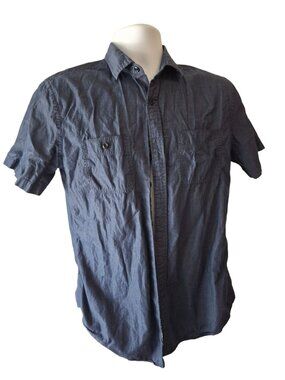 Express Men M Blue Chambray Short Sleeve Button Up Shirt Coastal Workwear Casual